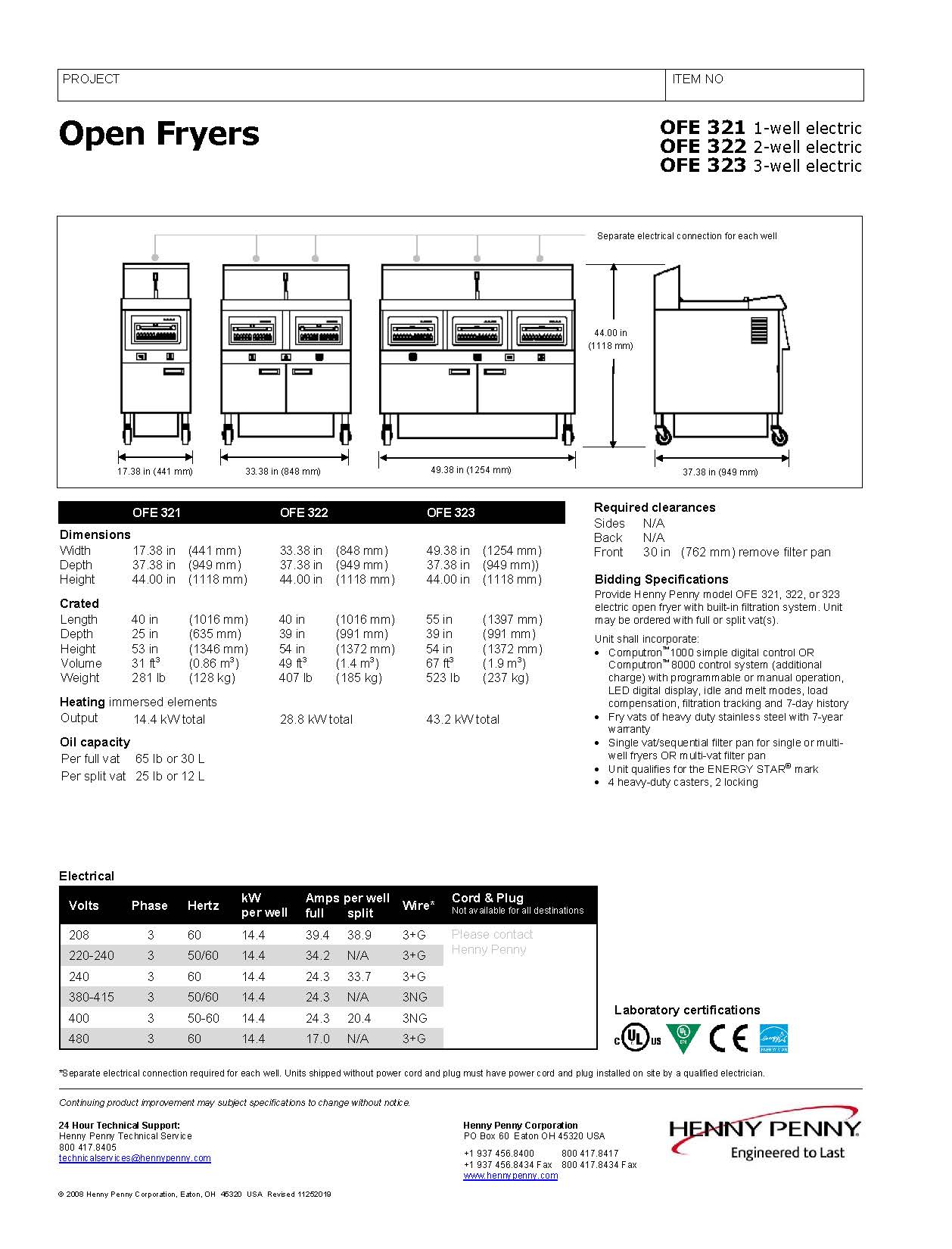 Henny Penny - OFE322 Elektro (Split/Full Becken) Offene Fritteuse mit Computron 1000