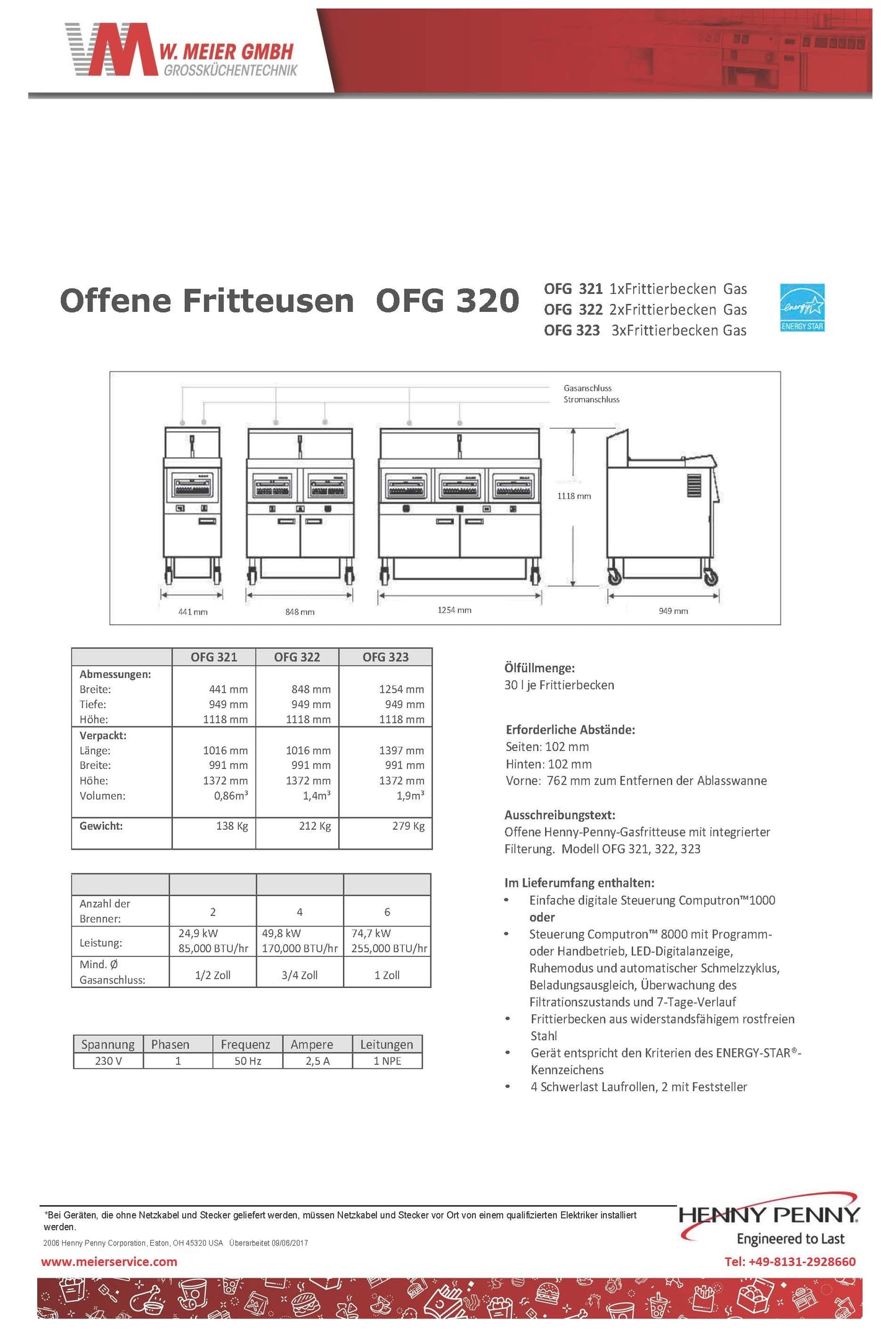 Henny Penny - OFE322 Elektro (Full/Split Becken) Offene Fritteuse mit Computron 1000