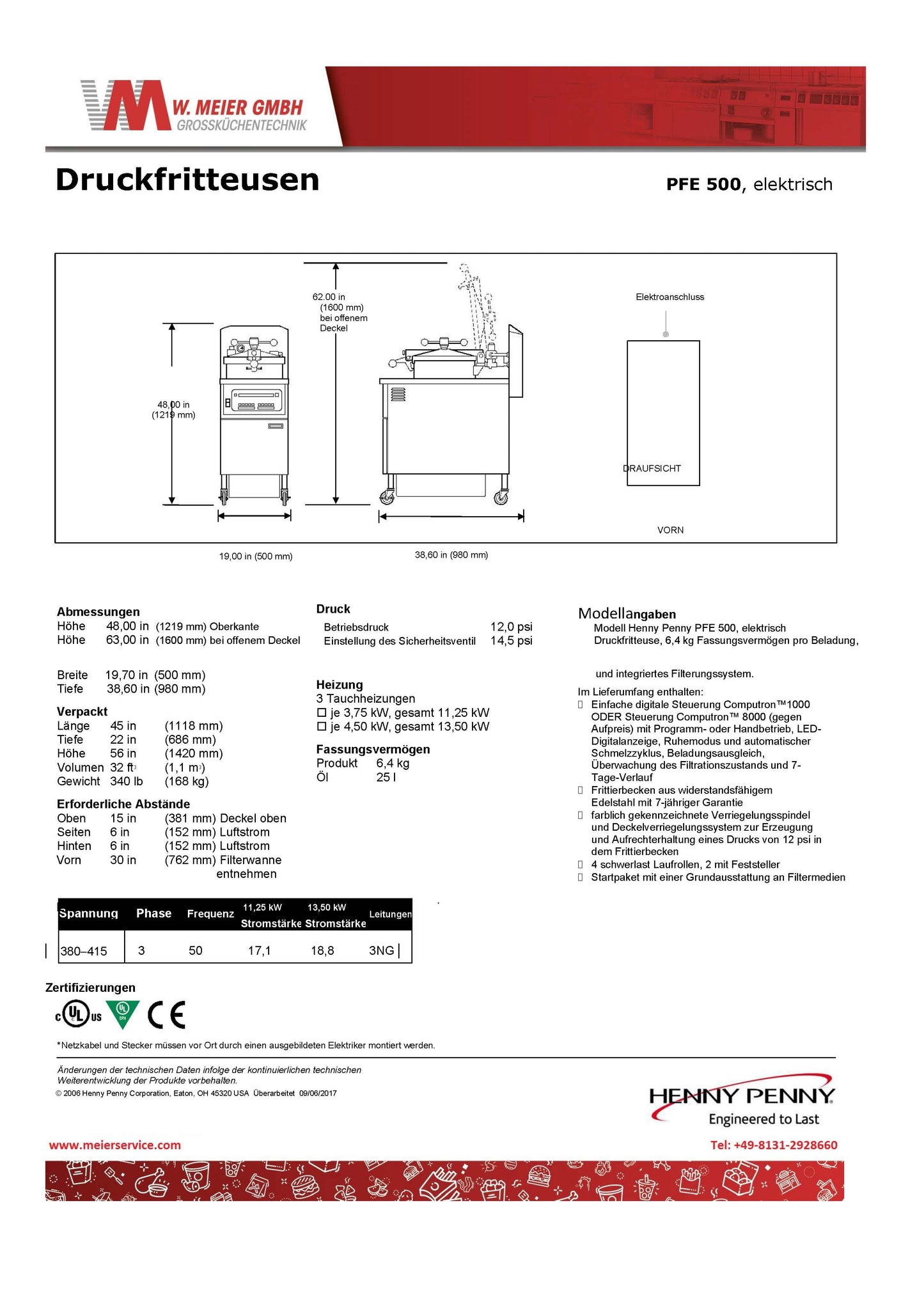 Henny Penny - PFE500 - Elektro Druckfritteuse Computron 1000 4 Head (5,4 KG Fassungsvermögen)