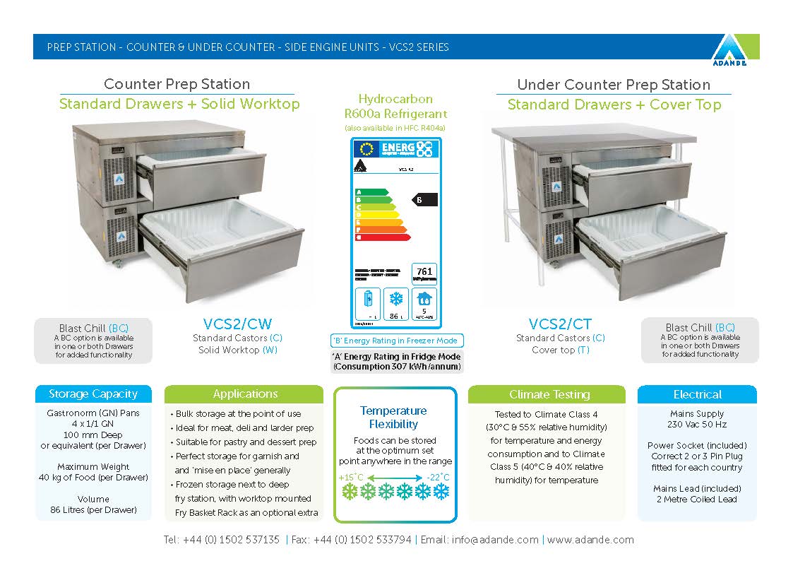 ADANDE VCS2/CW - Tiefkühl Prep Station mit stabiler Arbeitsplatte