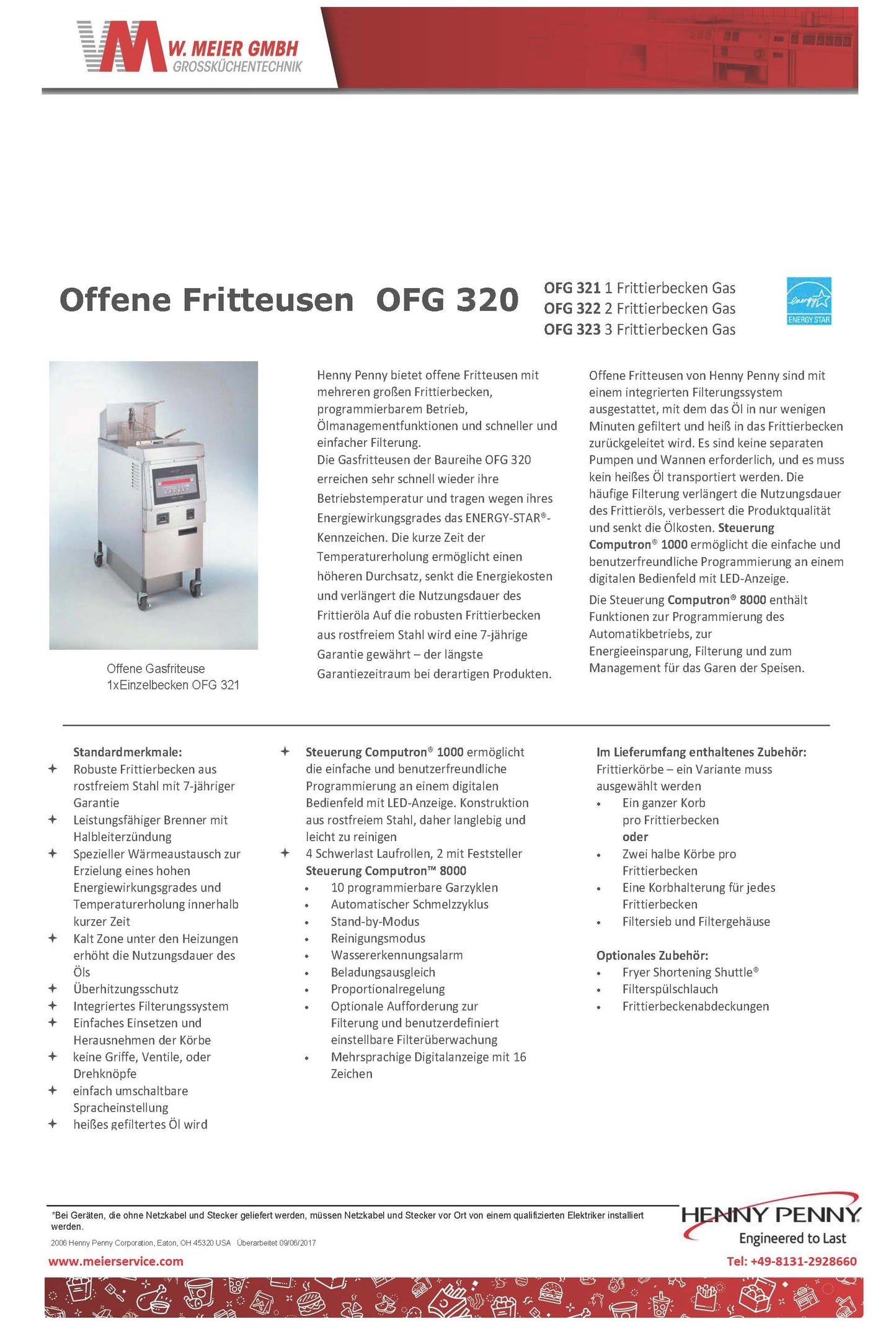 Henny Penny - OFE321.F Elektro (Full Becken) Offene Fritteuse mit Computron 1000