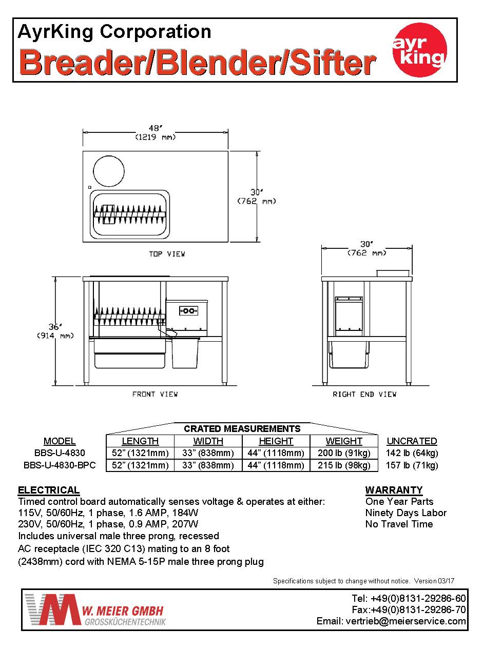 AyrKing BBS-U-4830 Blender/Sifter Table Panierstation